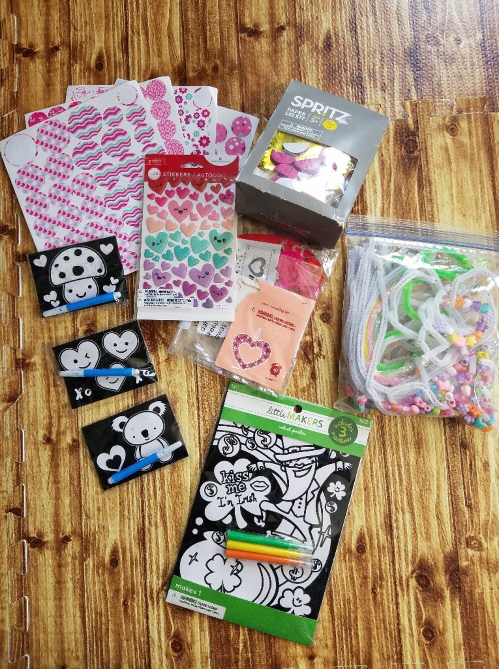 Spritz Kids Craft Set: Valentine Stickers, St Patrick's Day Coloring, Beads Lei